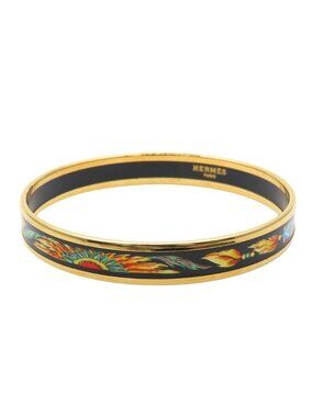Hermes Bracelet Enamel PM Metal Multicolor Black Gold Cloisonne